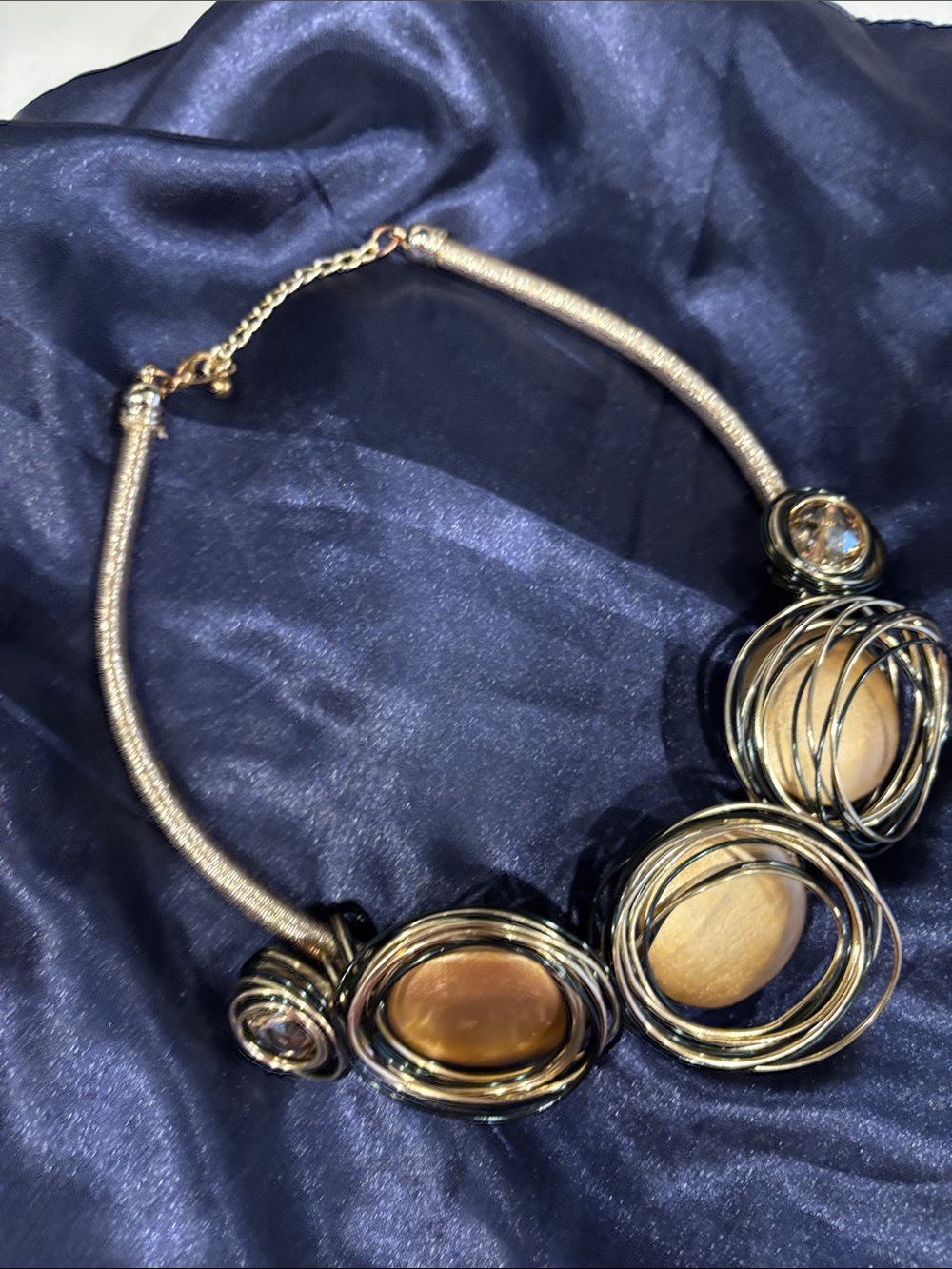 Gold-Tone Statement Necklace with Amber Center Stones